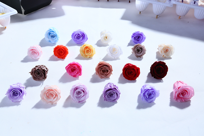 Multiple colors of preserved rose heads in 3-4cm size for wholesale floral use