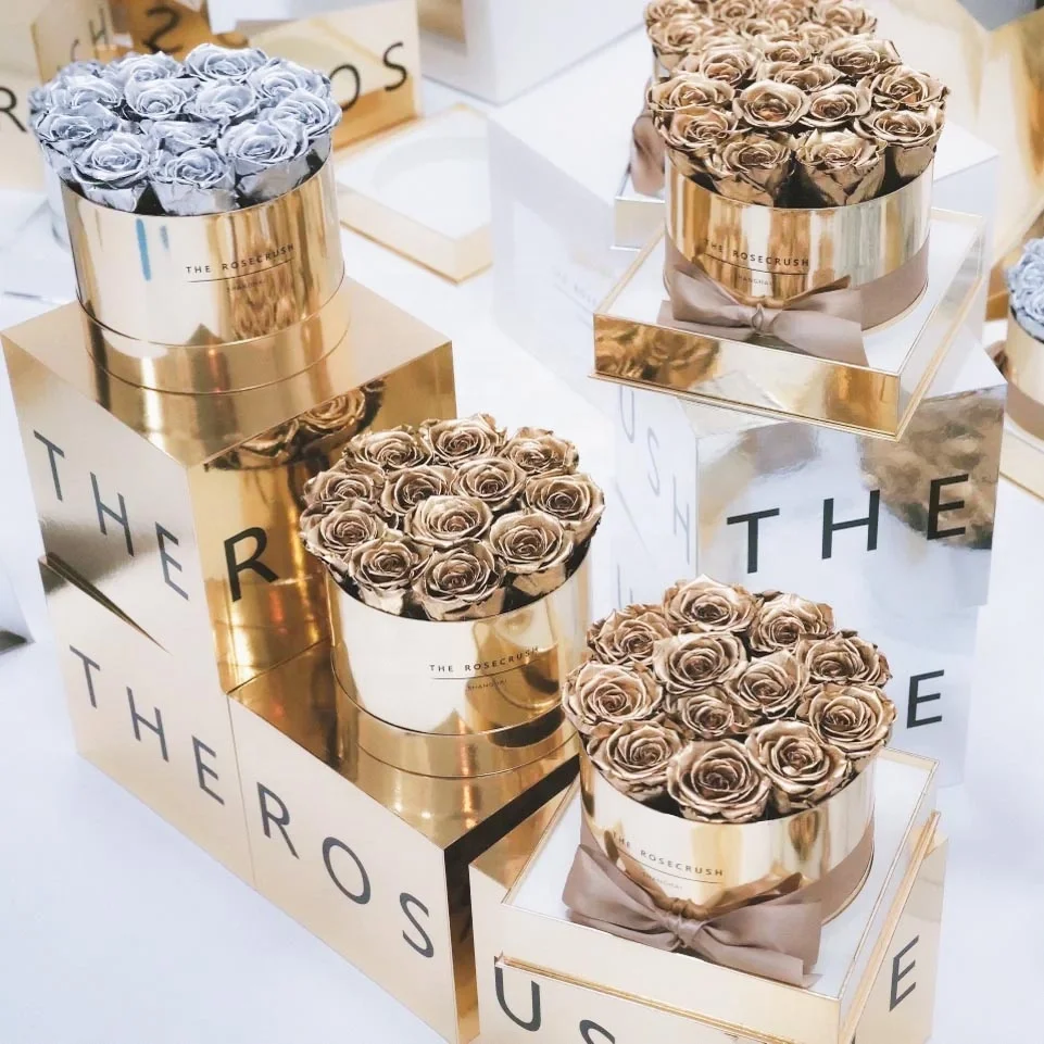 Gold Preserved Rose Gift Box | Gold & Silver Luxury Flowers Wholesale