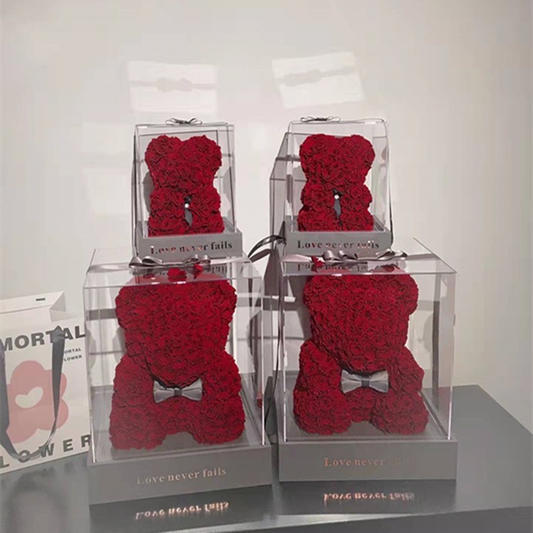 Red preserved rose bear big bear and little bear