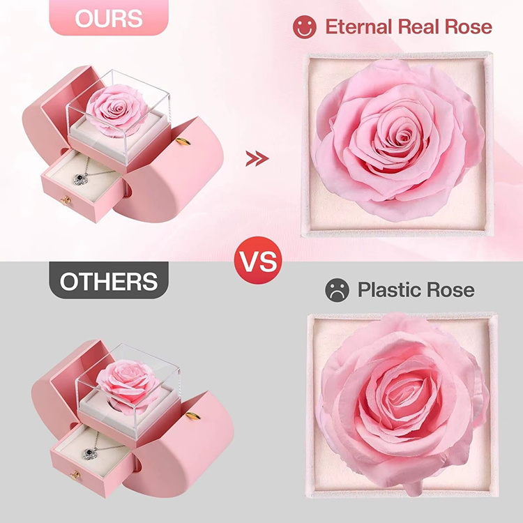 Preserved Rose Jewelry Gift Box Real Flowers and Fake Flowers Comparison