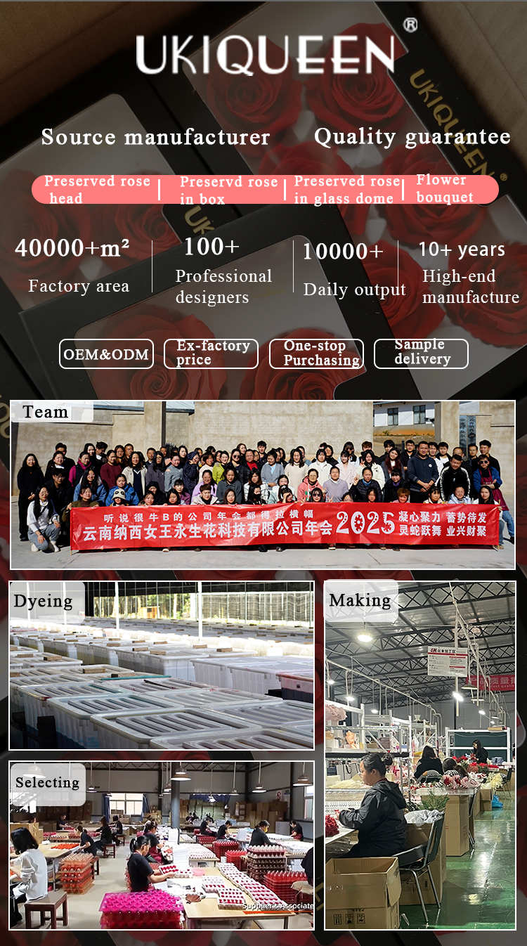 Preserved rose head production and quality control at Yunnan factory