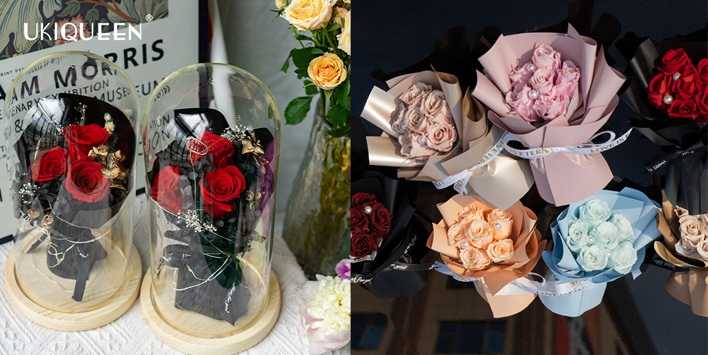 Preserved rose heads used in DIY dome gift box and floral decoration crafts
