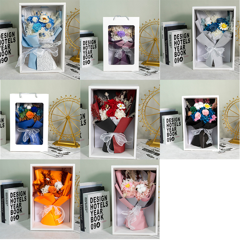多色永生花玫瑰花束展示图