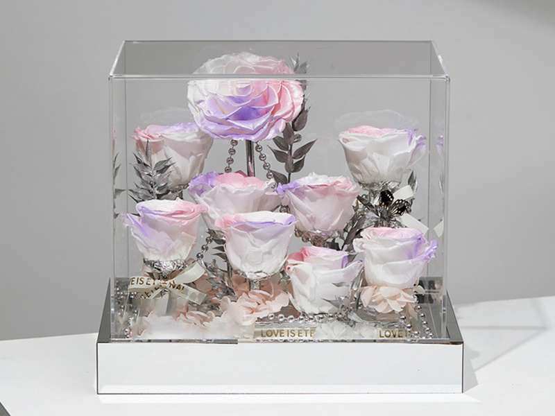 Custom acrylic rose box for single or triple preserved roses