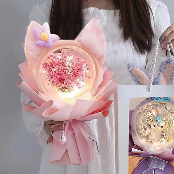 Balloon dome preserved rose gift with lights and message