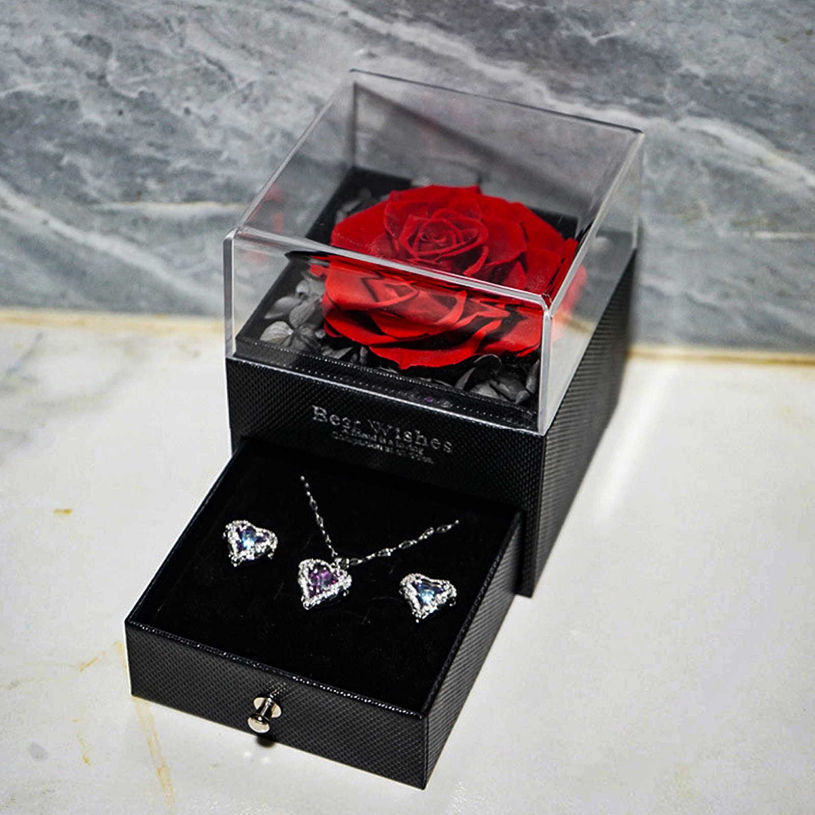Preserved flower rose acrylic jewelry box, gift for girlfriend and mother, preserved flower manufacturer wholesale