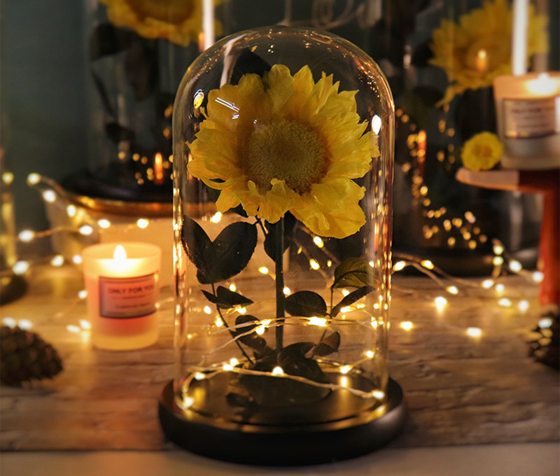 Preserved Sunflower Gift Dome with LED Base, perfect as an event table centerpiece or guest giveaway