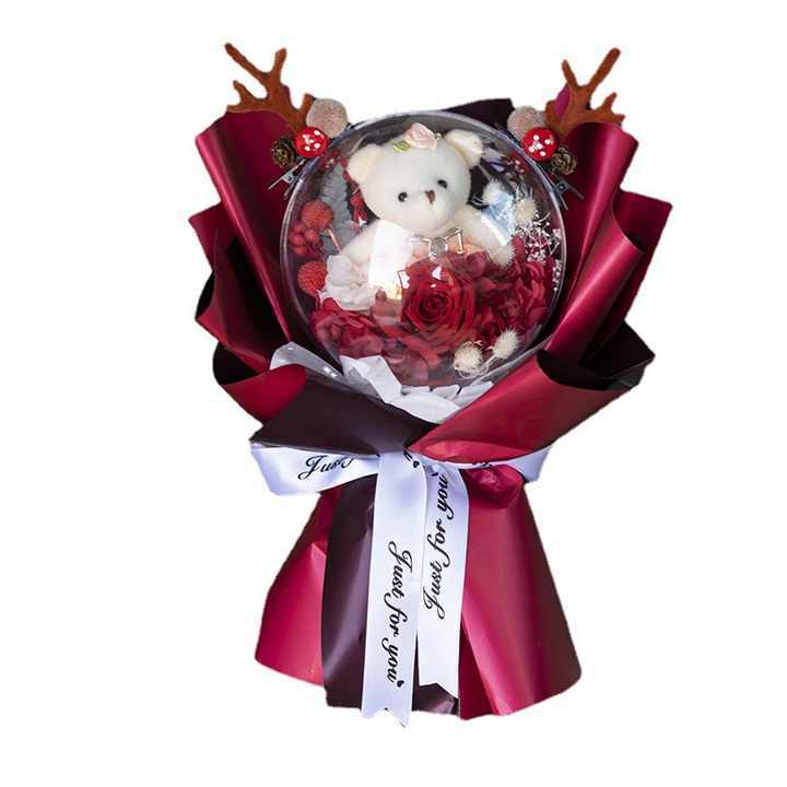 Wholesale Wedding Valentine Novelty Mothers Day Gifts Dried Flowers Golden Touch Balloons Preserved Roses Bouquet