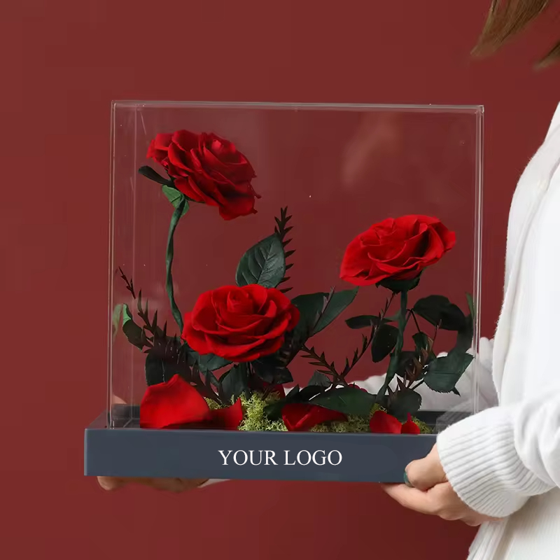 3 Eternal Roses in Acrylic Box - Custom Colors, Bulk Valentine Gifts