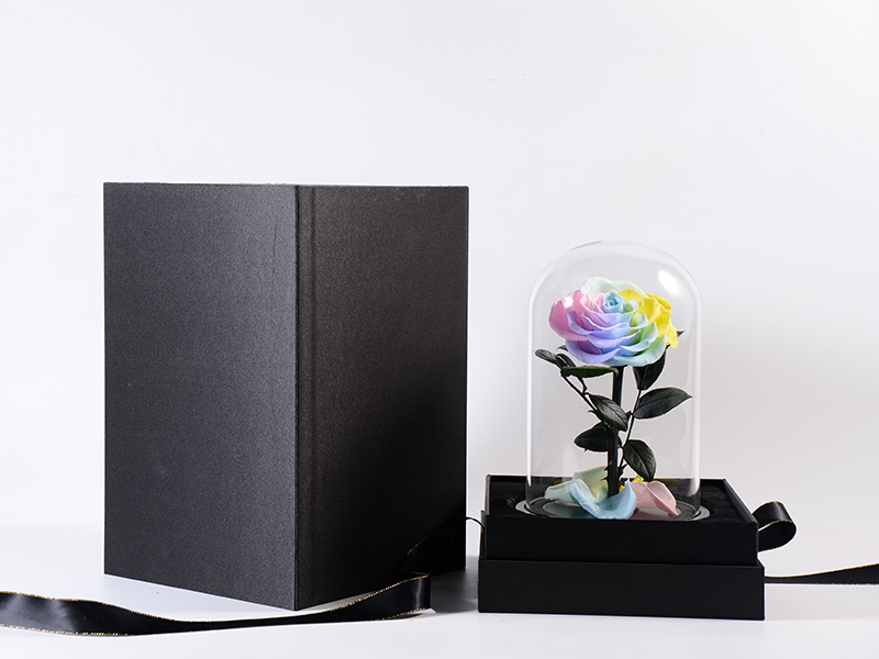 Packaged preserved rose domes ready for international event shipment