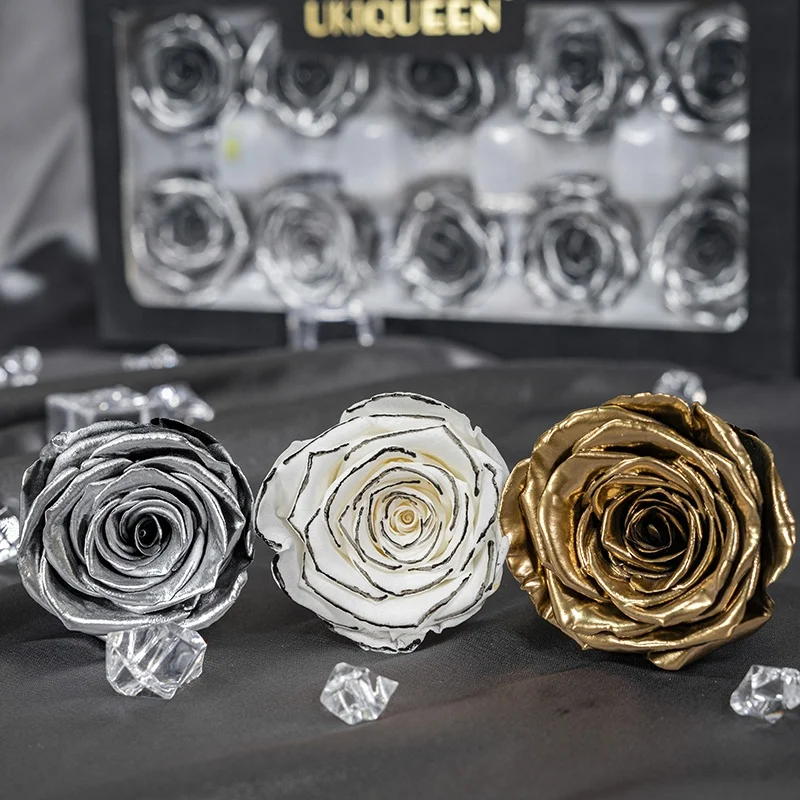 Gold & Silver Preserved Rose Heads 3–6cm