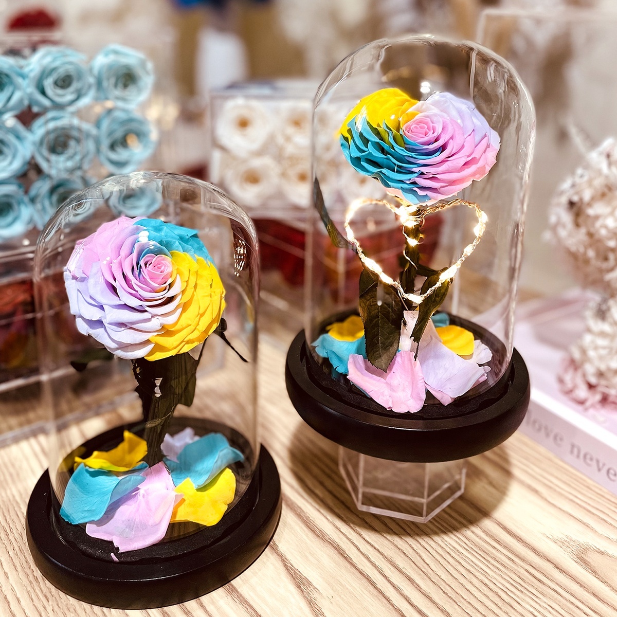 Handmade colorful preserved flower dome 12×20cm