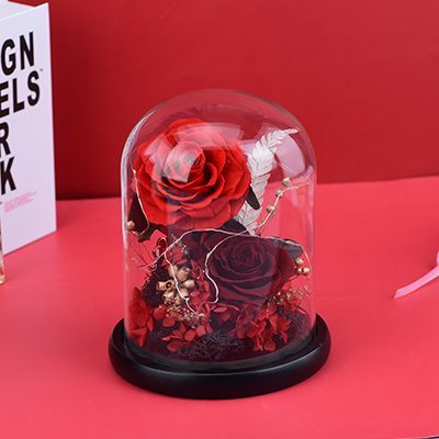 Landscape preserved flower glass cover eternal rose