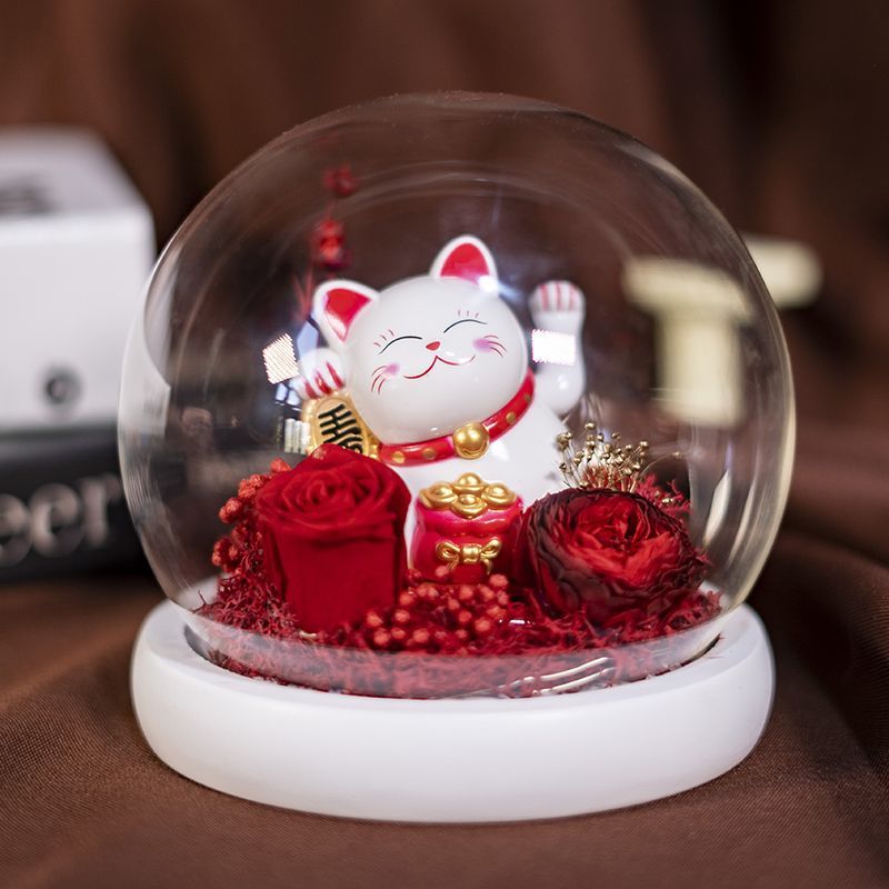 🐱 Lucky Cat Preserved Rose Dome Gift