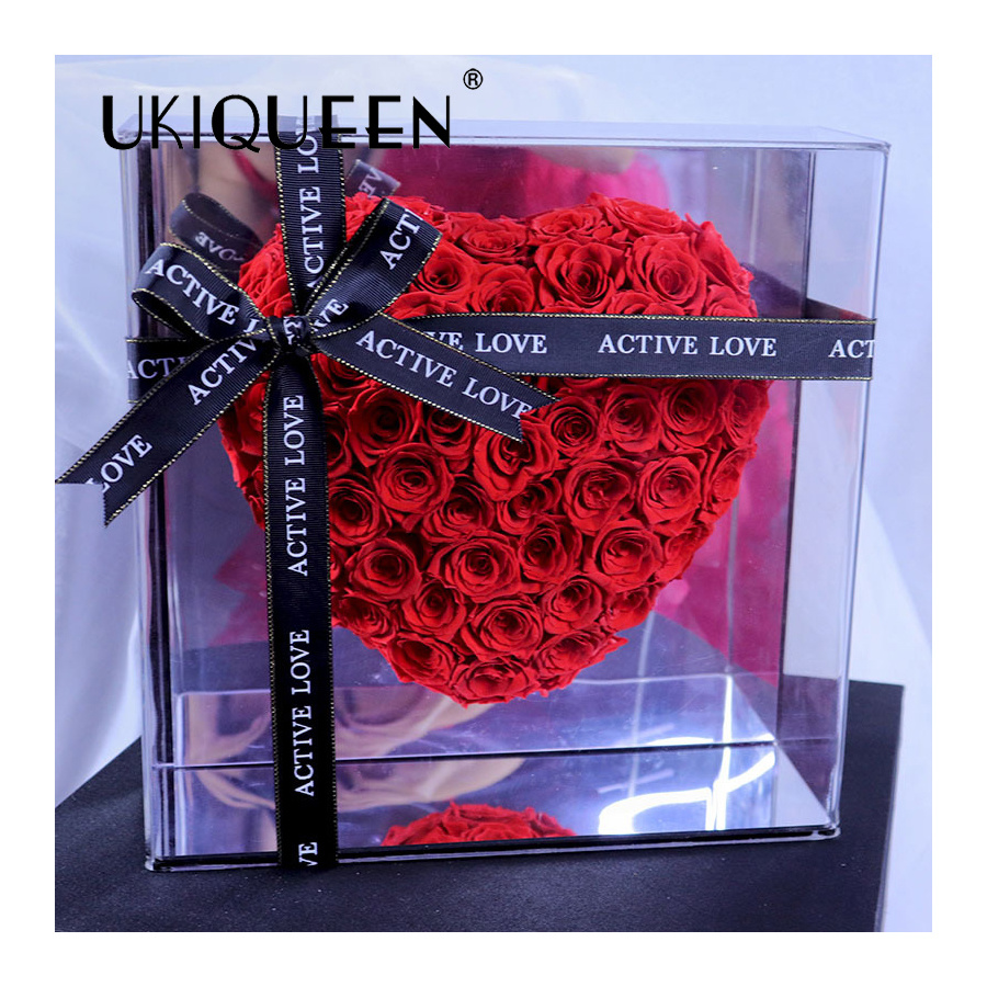 Heart-Shaped Acrylic Box with Preserved Roses