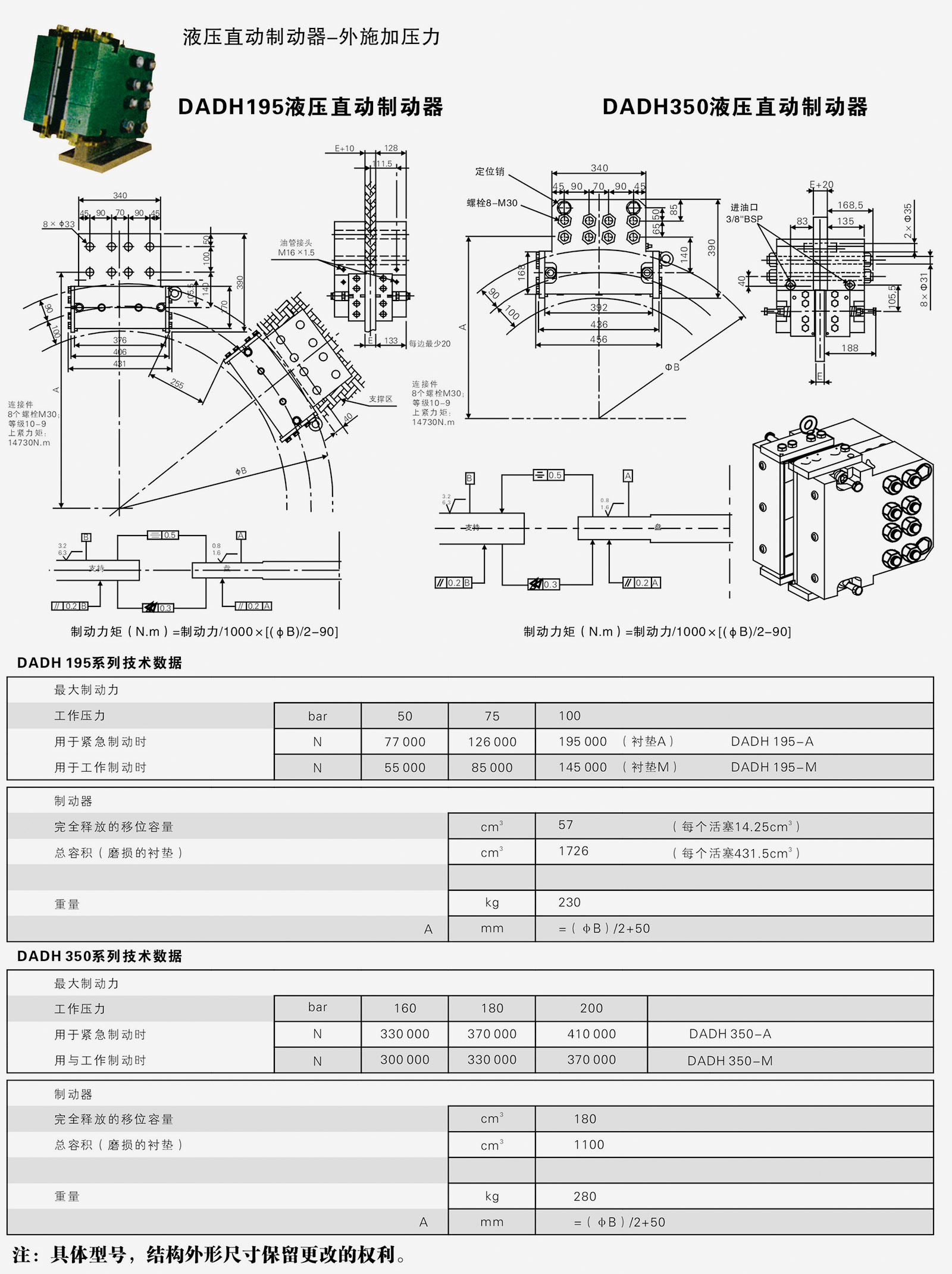 DADH195-DADH350液壓直動盤式制動器