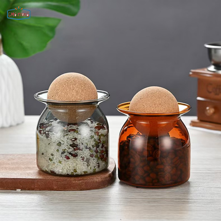 Factory-new cork-top glass jar made of high-borosilicate glass, ideal for food storage, with a 350ml capacity.