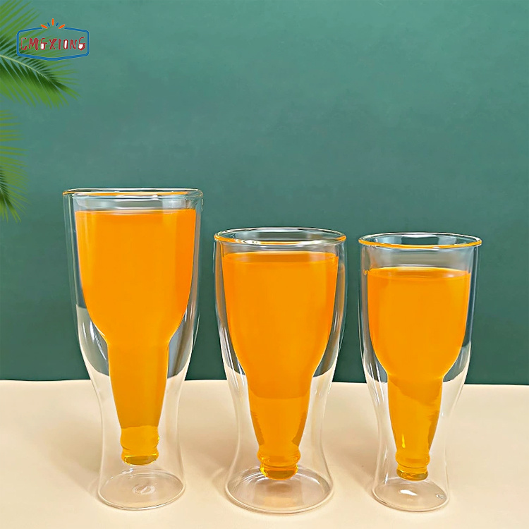 Customized Double Walled Glass Beer Cup High Clear Glass Cup Reusable Glass Wine Cup