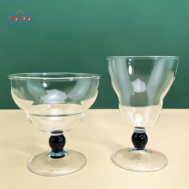 Gift Drinkware High Borosilicate Latte Dessert Juice Cup Black Beaded Vertical Striped Vintage Goblet Stemware Wine Glass Modern