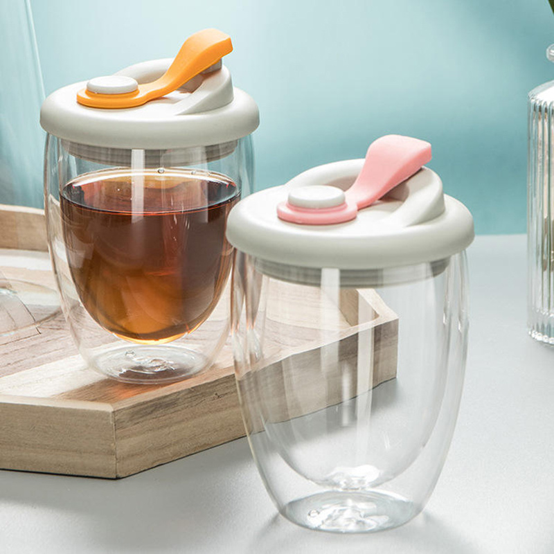 High Borosilicate Glass Heat-resistant Glass Cup Clear Drinking Cup With Lid Double Wall Glass Coffee Mug