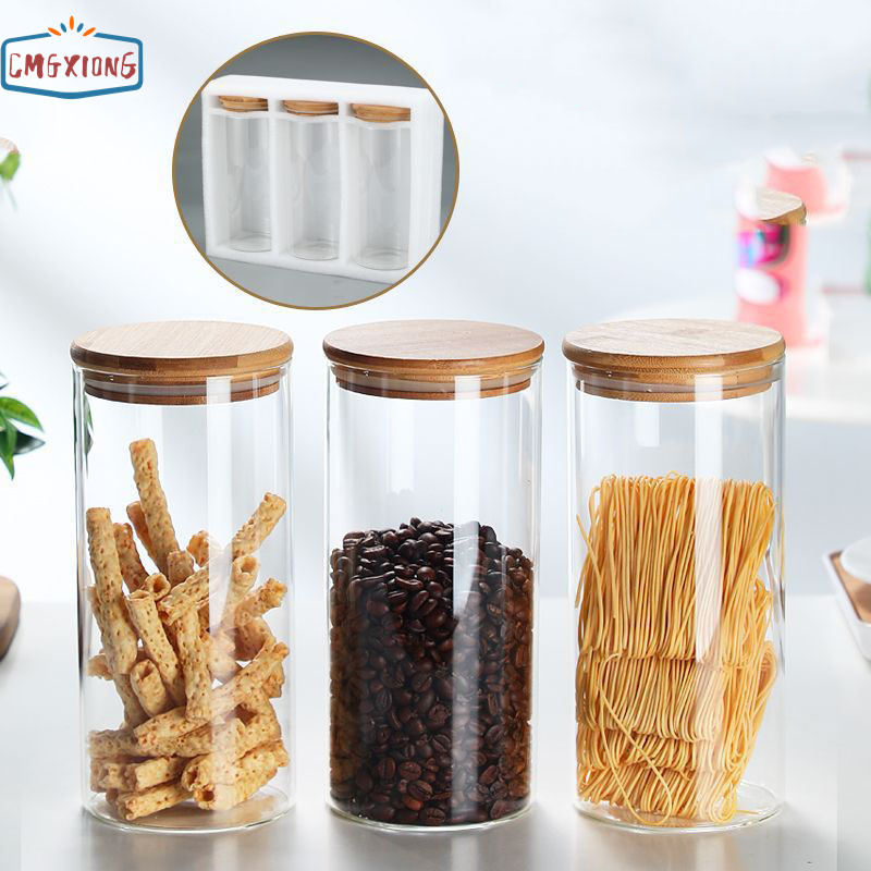 Wholesale 1800ml Airtight Round Glass Spice Food Storage Jars Sets With Lid