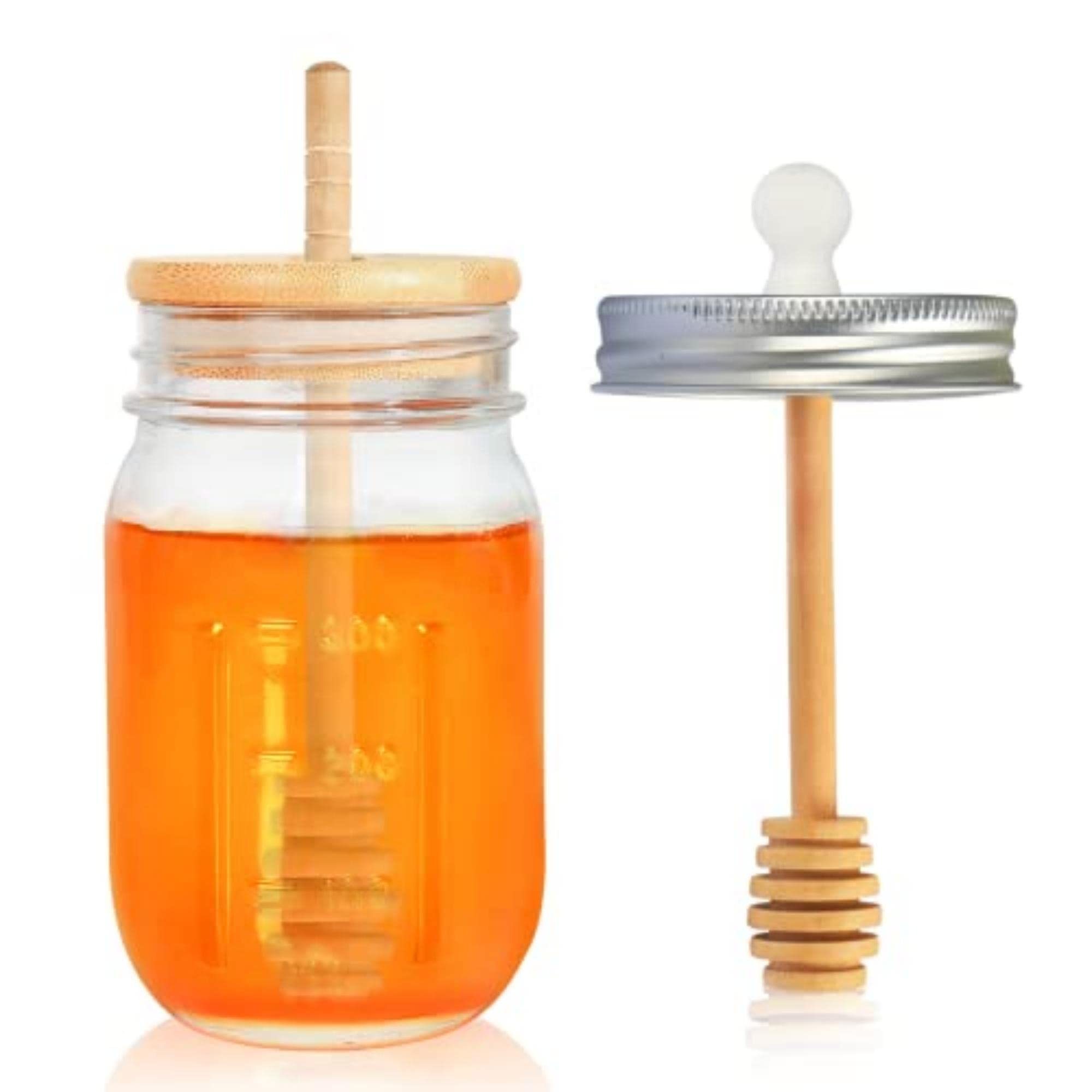 New Honey Pot Glass Honey Jar With Dipper Stick Extra Mason Jar Dipper Lid Honey Dispenser Containers
