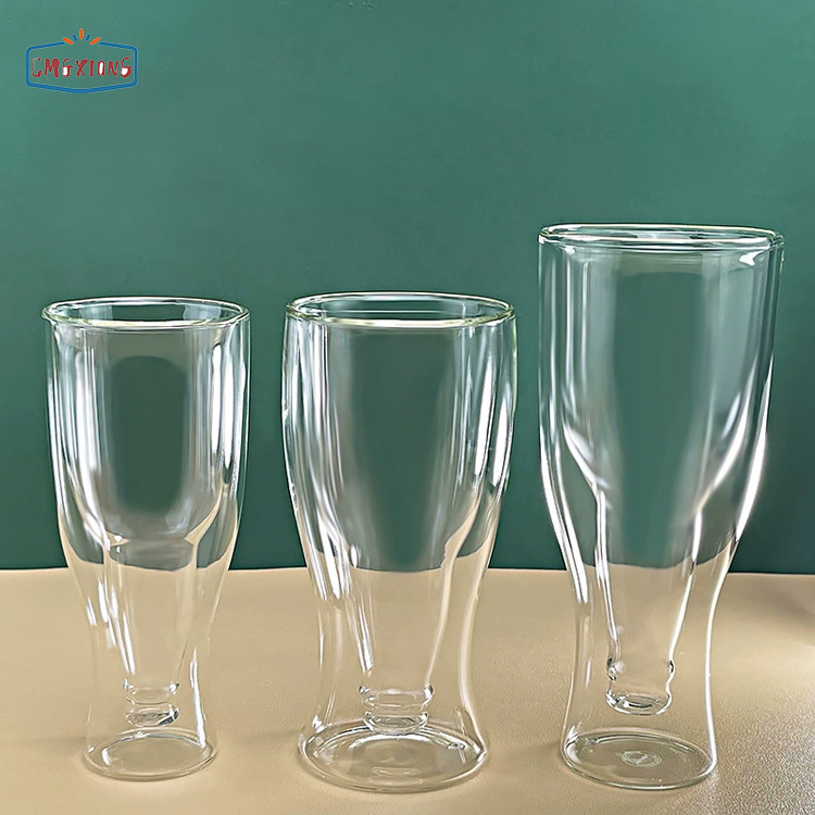 Wholesale Creative Borosilicate Beer Glass Clear Double Wall Insulated Pub Mugs Beer Bottle Upside Down Design Beer Glasses
