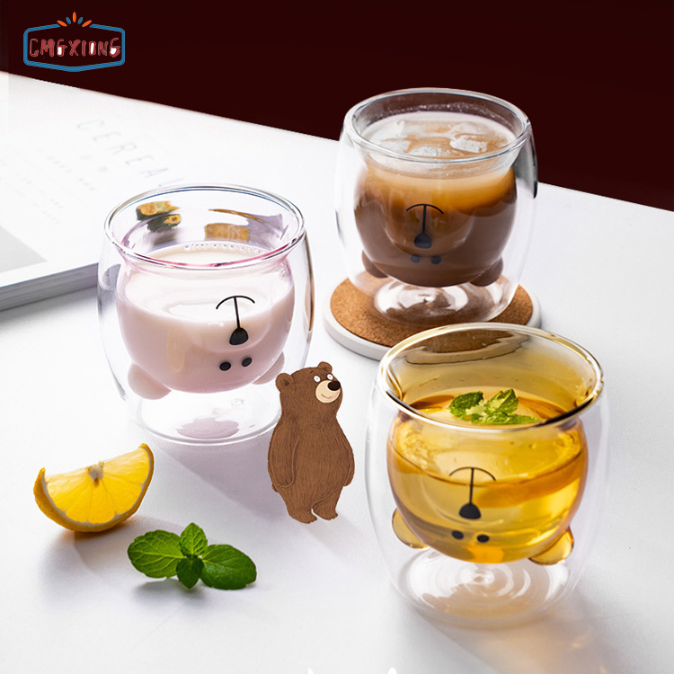 Double Wall Glass Colored Bear Coffee Cup Tea Mug Breakfast Milk Lemon Juice Cup