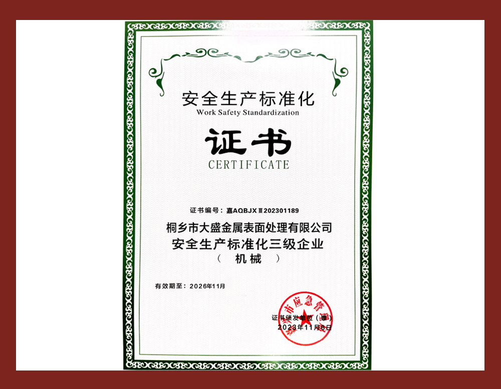 安全生產(chǎn)標(biāo)準(zhǔn)化證書