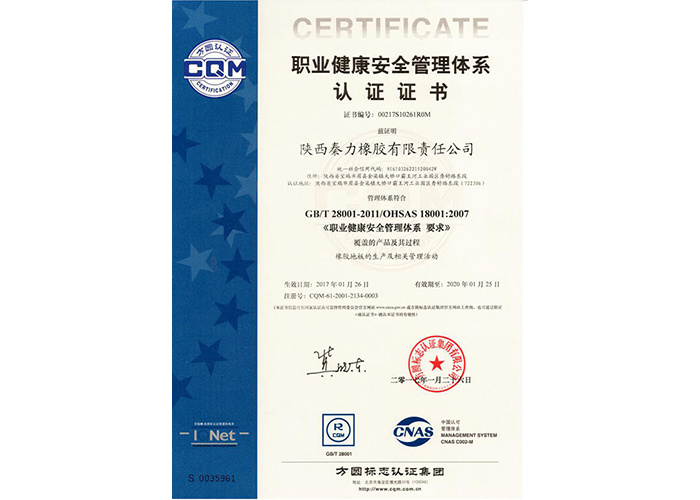職業(yè)健康安全管理體系認證證書