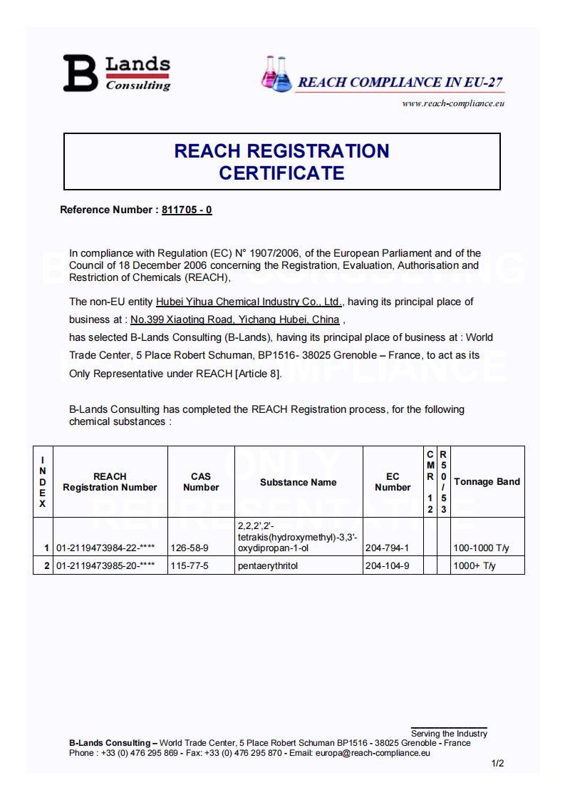 REACH REGISTRATIONCERTIFICATE REACH REGISTRATIONCERTIFICATE