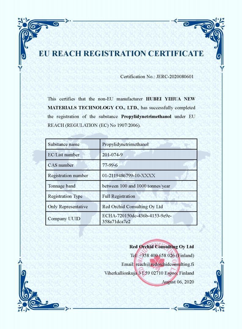 EU REACH REGISTRATION CERTIFICATE EU REACH REGISTRATION CERTIFICATE
