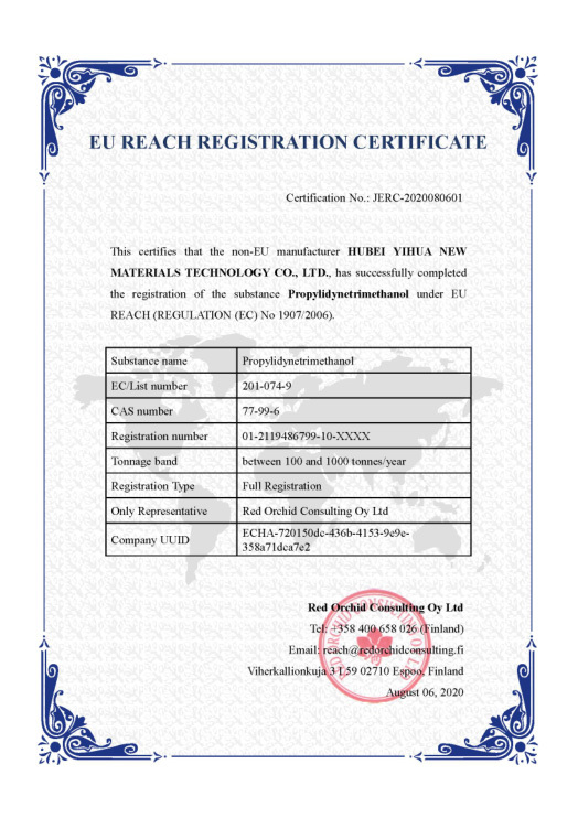 EU REACH REGISTRATION CERTIFICATE EU REACH REGISTRATION CERTIFICATE