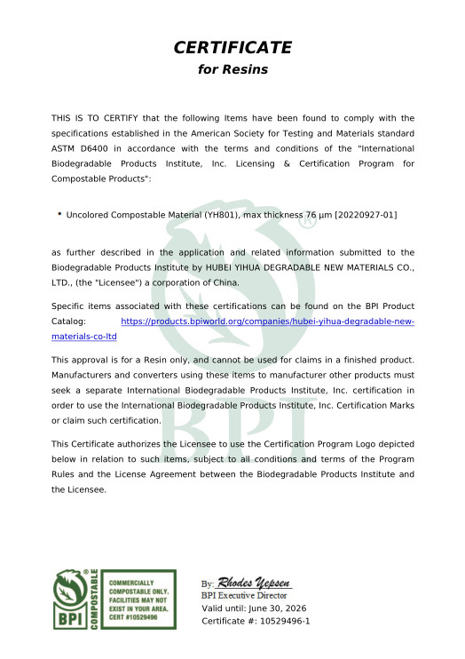 CERTIFICATE FOR RESINS CERTIFICATE FOR RESINS