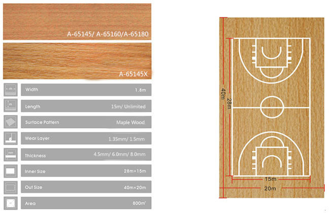  Parquet de basketball en PVC imitation érable 