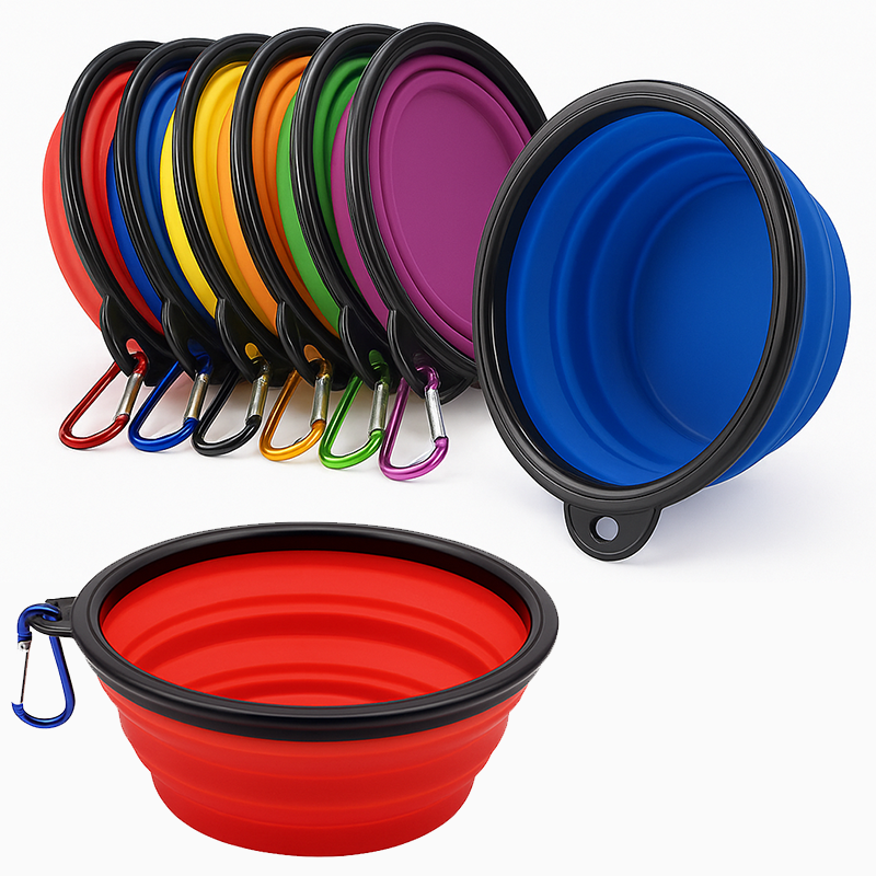 1000ml TPE Collapsible Dog Bowl Custom Logo Large Travel Pet Bowl Eco-friendly Durable Foldable Pet Water Food Dish with Clip