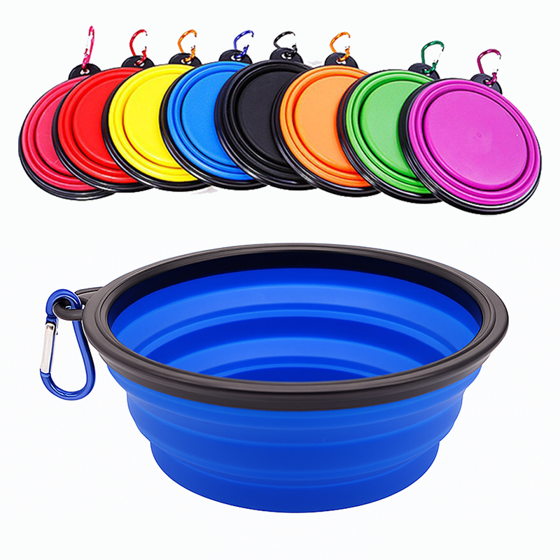 Wholesale Stock Custom Logo Durable Portable Collapsible 650ml TPE Dog Bowl with Carabiner Foldable Travel Pet Water & Food Bowl