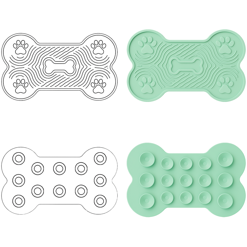 Stock Bone-Shaped Silicone Pet Lick Mat with Suction Cups Slow Feeding Pad Anti-Anxiety Design Custom OEM Colors & Logo Print