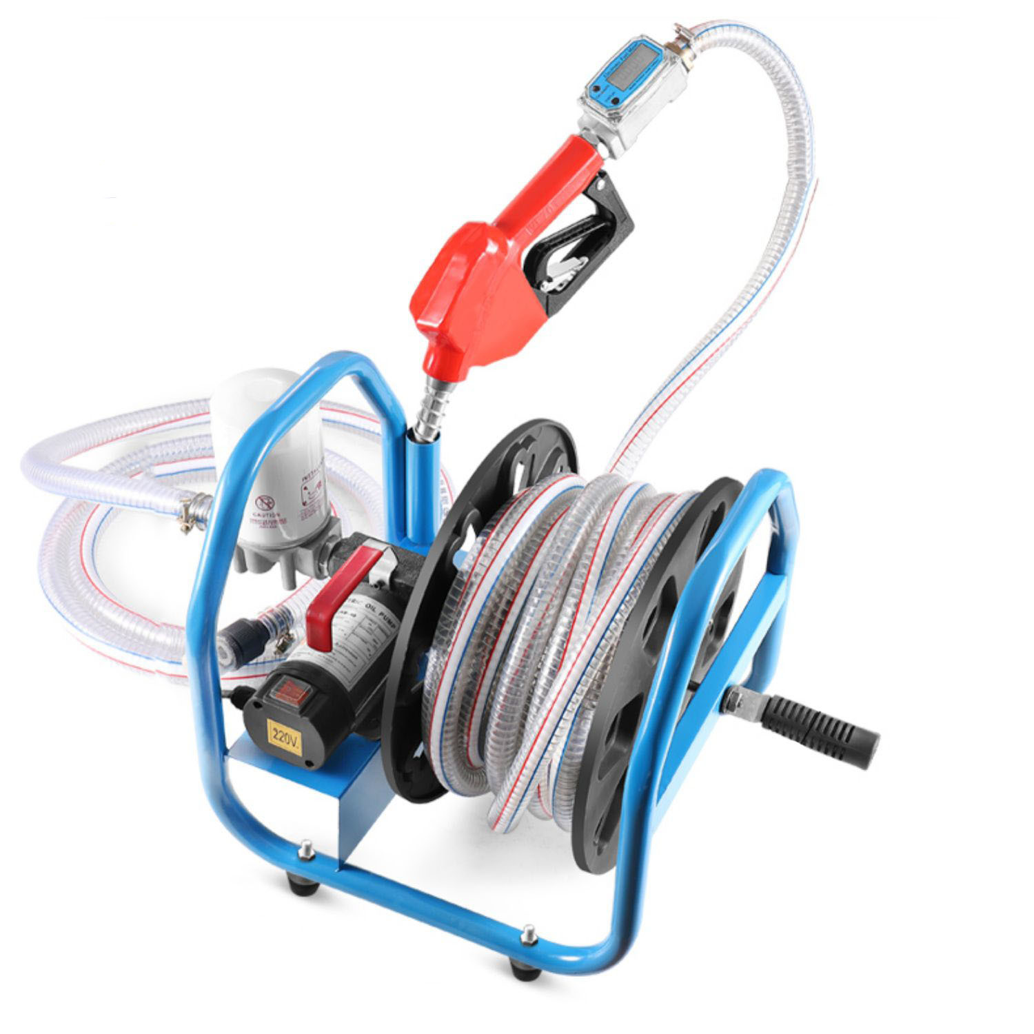 Reel pump + steel pipe + turbine flow meter