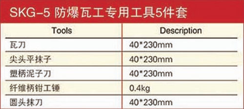 瓦工專用防爆工具5件套規(guī)格