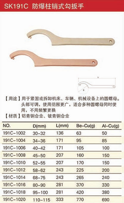 防爆柱銷(xiāo)式勾扳手規(guī)格