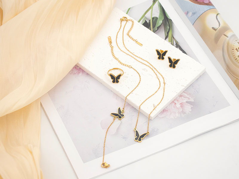 Shell butterfly necklace bracelet earrings ring set