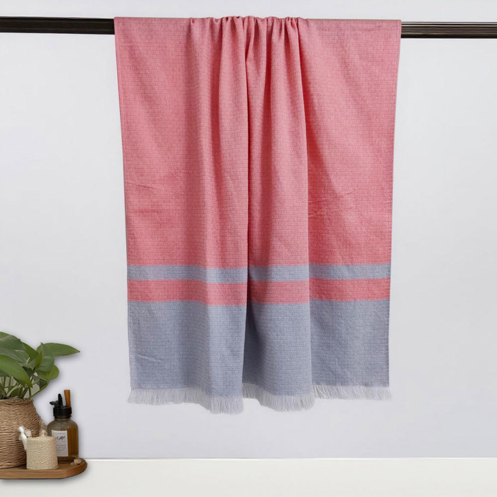 100% Pure Cotton Pink Jacquard Beach Towel Bath Towel, Turkish Woven with fringes