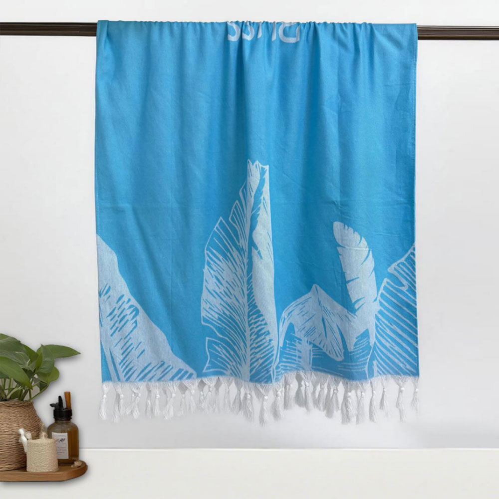 100% Pure Cotton Blue Jacquard Beach Towel Bath Towel, Turkish Woven With Fringes