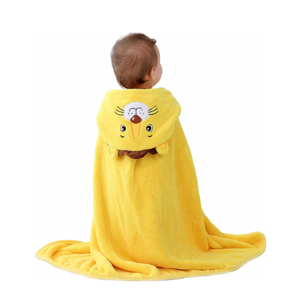 Bamboo Hooded Baby Towel Cute Animal Design Raschel Blanket Woven Square Pattern for Bath Time