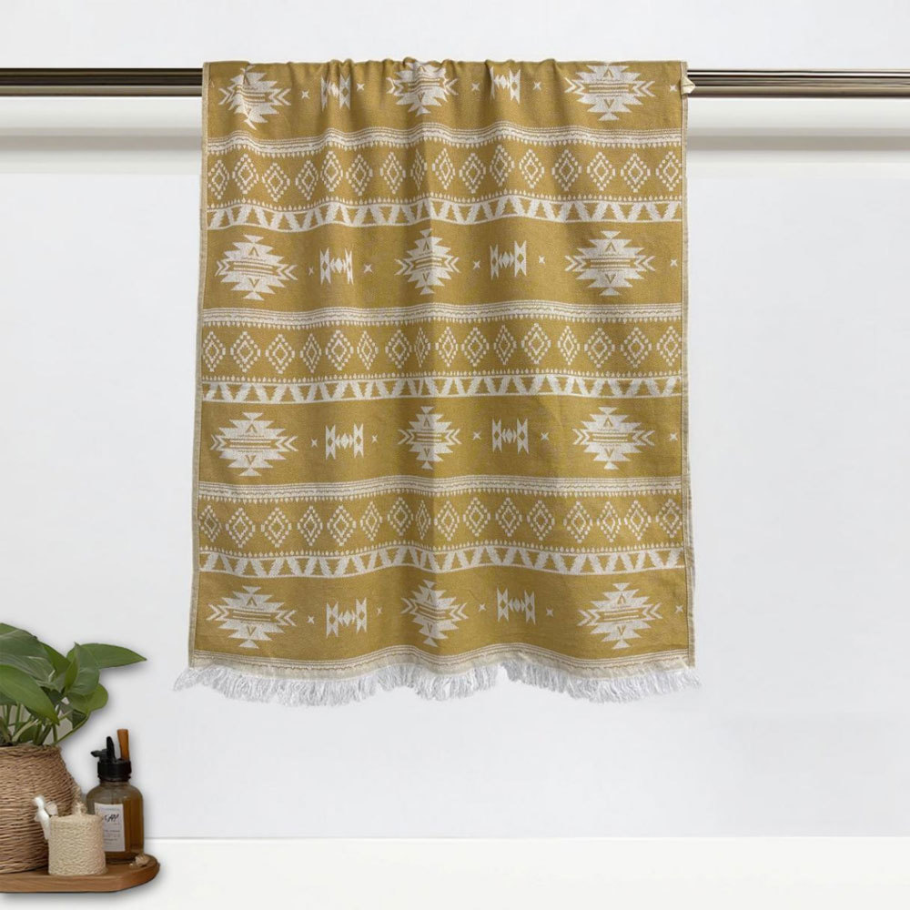 100% Pure Cotton Yellow Jacquard Beach Towel Bath Towel, Turkish Woven With Fringes