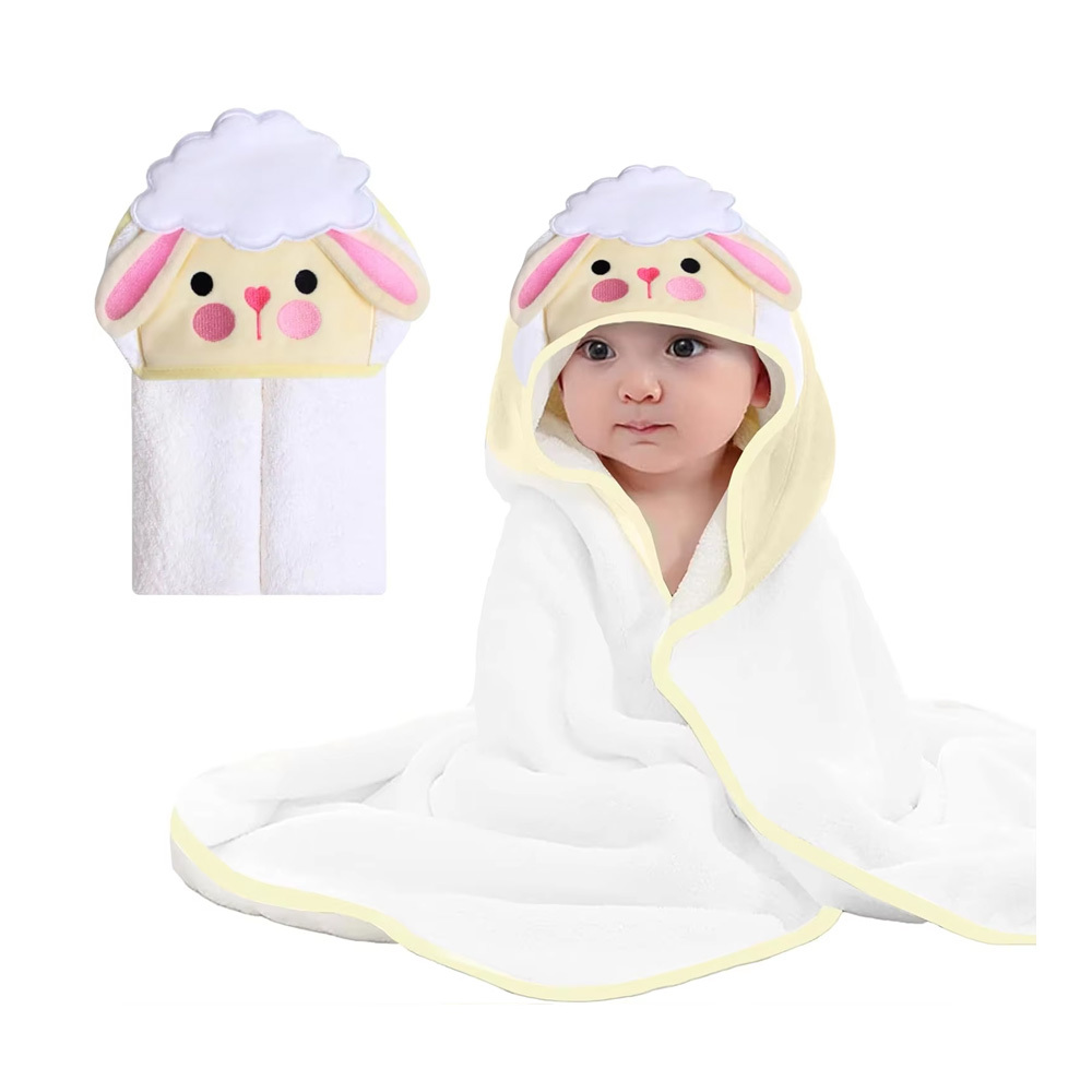 Baby Towel With Hood - 100% Cotton Ultra Soft and Absorbent (33x33in) Large 3D Sheep Baby Bath Towel