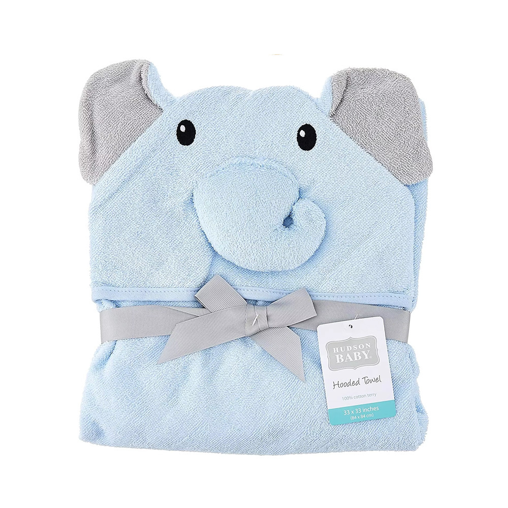 100% Bamboo Blue Elephant 1-Pack Baby Unisex Baby Animal Face Hooded Towel