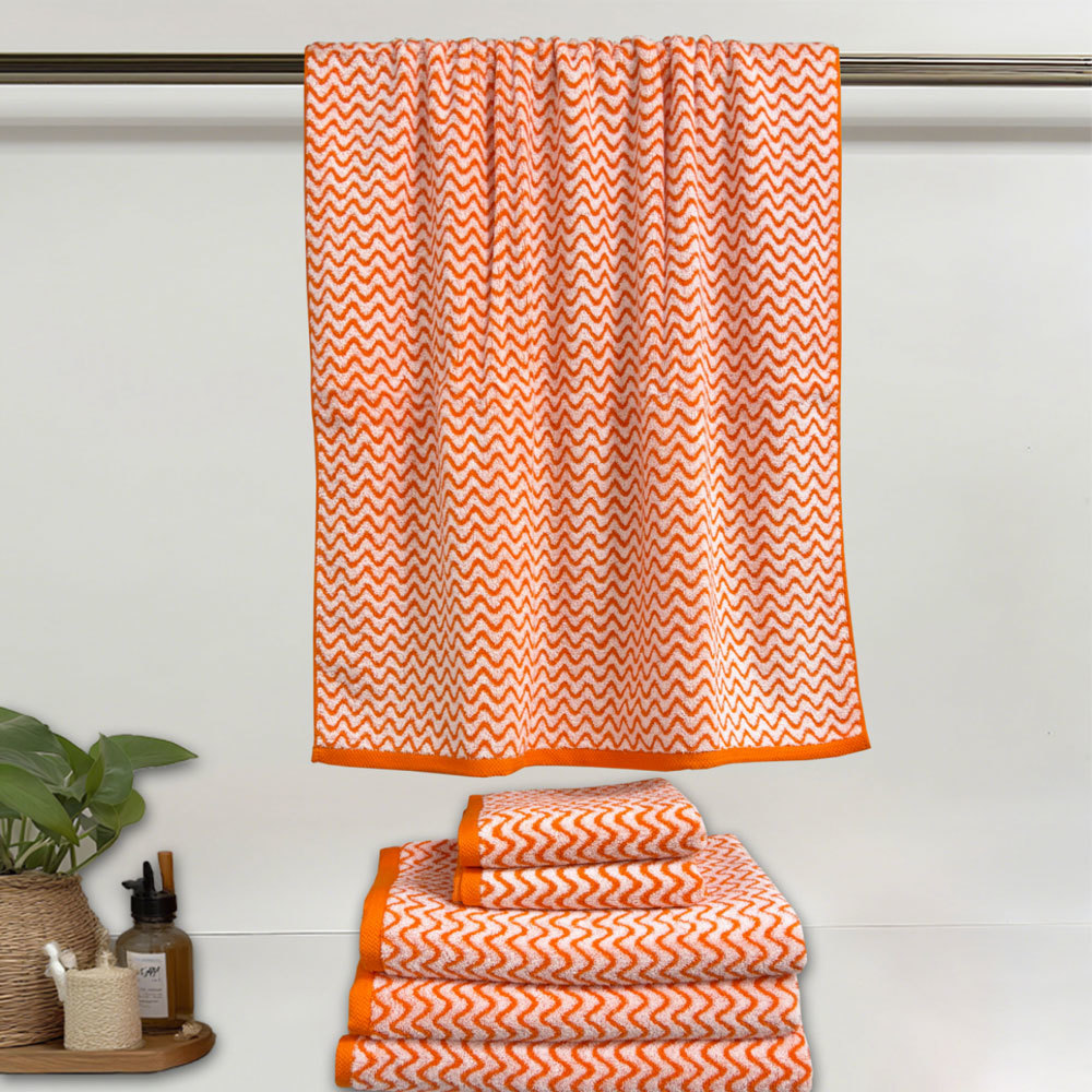 100% Soft Cotton Orange Flower Wave-patterned Bath Towel