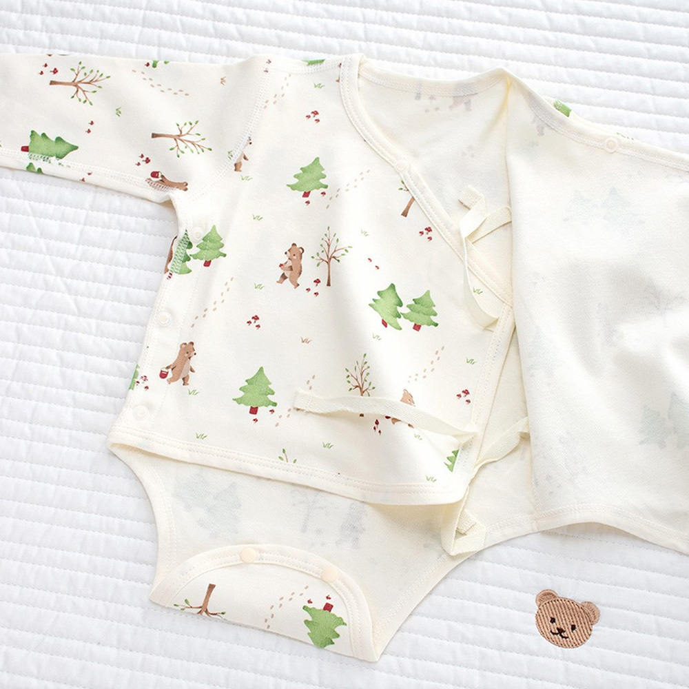 Forest and Cute Bear 100% cotton long sleeve one piece